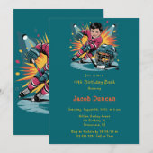 Invitation Joueur de hockey pop art Anniversaire Bash (Devant / Derrière)