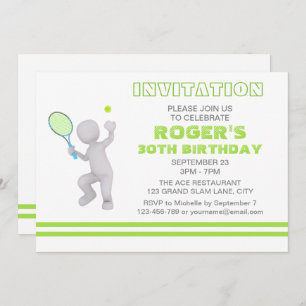 Invitation Joueur de tennis 3D balle de raquette de tennis pe