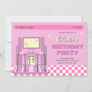 Invitation Joueur rose Arcade Dance Machine anniversaire