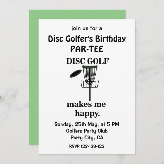 Invitation Joueurs de Disc Golf Golf Anniversaire Disc Golf (Devant / Derrière)