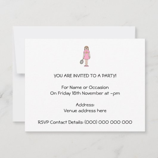 Invitation Joueuse de tennis. (Devant)