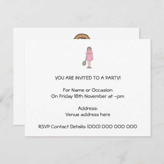 Invitation Joueuse de tennis. (Devant / Derrière)