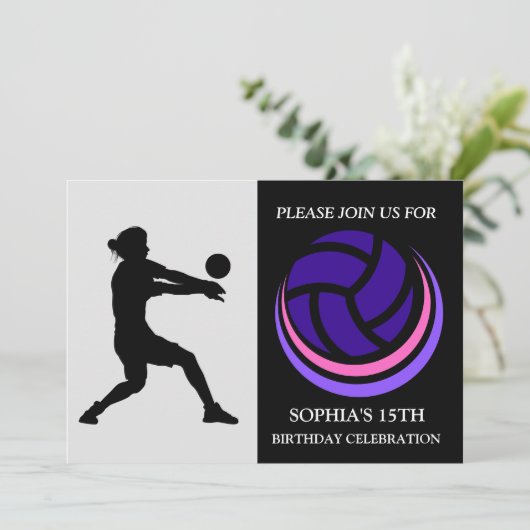 Invitation Joueuse de volley-ball fête d'anniversaire (Debout devant)