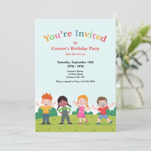 Invitation Jouons à l'invitation de fête d'anniversaire (Debout devant)