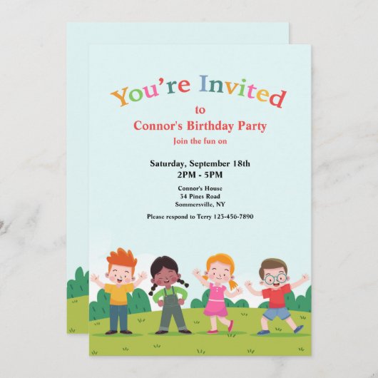 Invitation Jouons à l'invitation de fête d'anniversaire (Devant / Derrière)