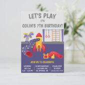 Invitation Jouons ! Aire de jeux extérieure fête d'anniversai (Debout devant)