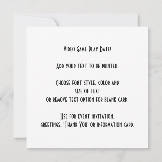 Invitation Jouons aux jeux vidéo (Dos)