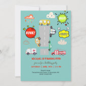 Invitation Jour anniversaire de l'enfant véhicule bip de miel (Devant)