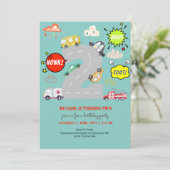 Invitation Jour anniversaire de l'enfant véhicule bip de miel (Debout devant)