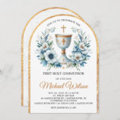Invitation Jour béni Première Communion florale (Devant / Derrière)