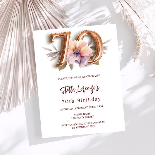 Invitation Jour blanc de pêche en or 70e anniversaire