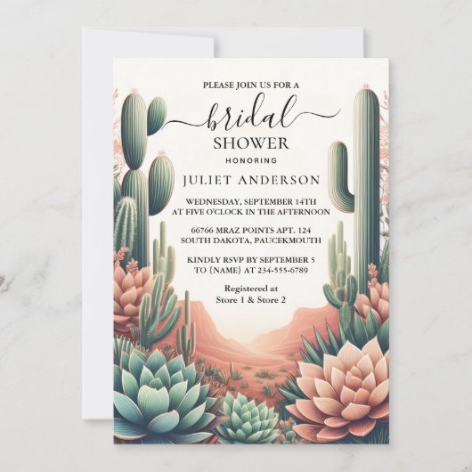 Invitation Jour Boho Leaf Desert Cactus Fête des mariées Succ (Devant)