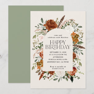 Invitation Jour botanique floral noir en terre cuite