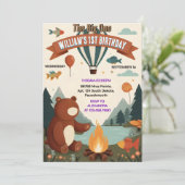 Invitation Jour Brown Fun Fish Boy Cute Baby Bear 1er Anniver (Debout devant)