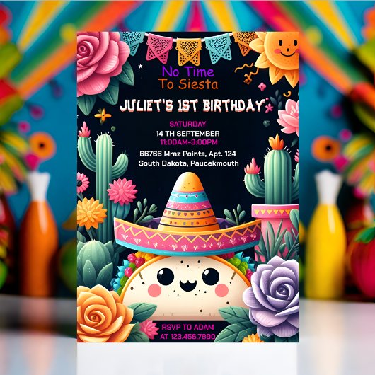 Invitation jour cactus mignon uno taco première fête 1er anni