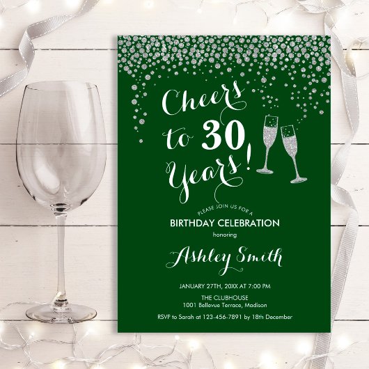 Invitation Jour D'Anniversaire À 30 Ans - Forest Green Silver