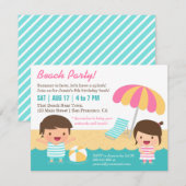 Invitation Jour d'anniversaire à la plage de Cute Kids Swimsu (Devant / Derrière)