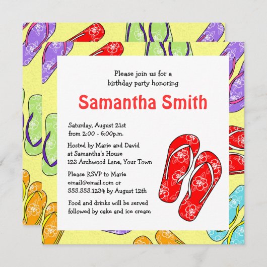 Invitation Jour d'anniversaire à thème sur la plage de Cube F (Devant / Derrière)