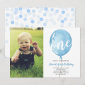 Invitation Jour d'anniversaire avec photo Blue Balloon (Devant / Derrière)