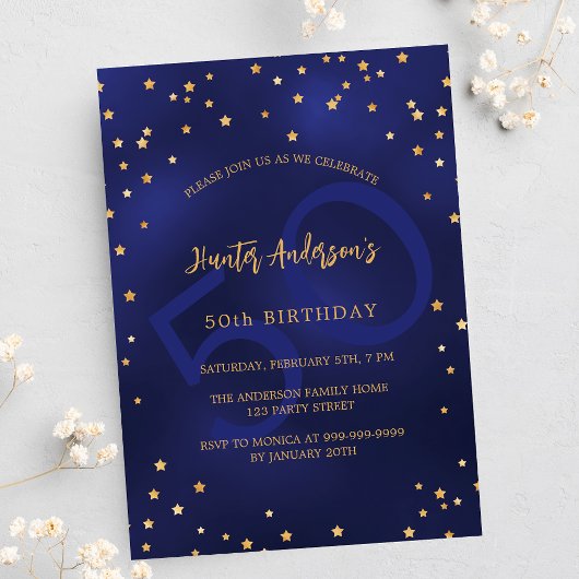 Invitation Jour d'anniversaire bleu marine