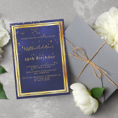 Invitation Jour d'anniversaire bleu marine confetti or
