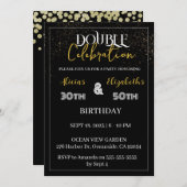 Invitation Jour d'anniversaire conjoint adulte Noir & Or comb (Devant / Derrière)