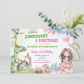 Invitation Jour D'Anniversaire Conjoint De Mermaid Et Dinosau (Debout devant)