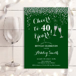 Invitation Jour D'Anniversaire De 40 Ans - Silver Green<br><div class="desc">Invitation du 40e anniversaire. Salutations À 40 Ans ! Design élégant dans la forêt foncée vert, blanc et argent. Il comprend des verres à champagne, des caractères de script et des confettis. Parfait pour une soirée de quarantième anniversaire. Personnalisez avec vos propres détails. Peut être customisé pour montrer n'importe quel...</div>