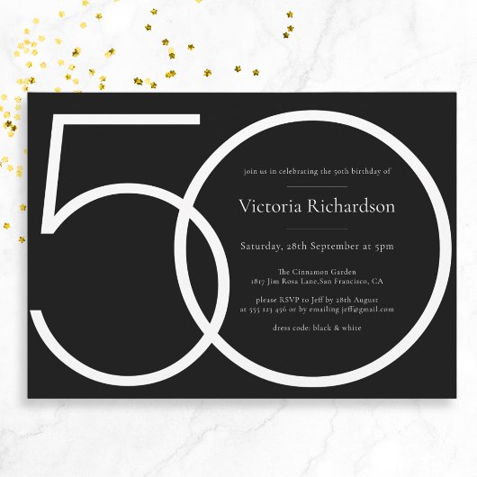Invitation Jour d'anniversaire de 50e anniversaire moderne, n
