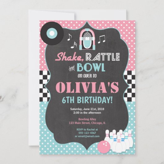 Invitation Jour d'anniversaire de Bowling rock and roll (Devant)