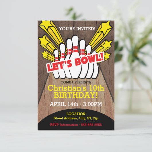 Invitation Jour d'anniversaire de bowling rustique pour enfan (Debout devant)