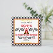 Invitation Jour d'anniversaire de Boy Go Kart et drapeau de c (Debout devant)