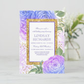Invitation Jour d'anniversaire de Confetti Floral Bleu et Vio (Debout devant)