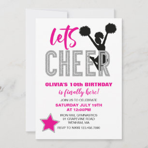 Invitation Jour d'anniversaire de la Cheerleader rose argent