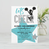 Invitation Jour d'anniversaire de la Cheerleader turquoise ar (Debout devant)