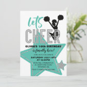 Invitation Jour d'anniversaire de la Cheerleader turquoise ar (Debout devant)