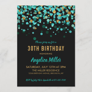 Invitation Jour d'anniversaire de la Confetti Turquoise Gold 