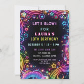Invitation Jour d'anniversaire de la fête de la lueur de néon (Devant)