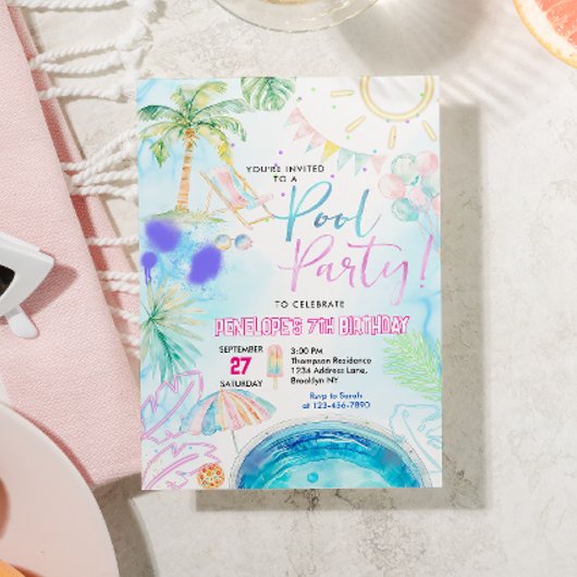 Invitation Jour d'anniversaire de la fête de la piscine de Ne