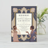 Invitation Jour d'anniversaire de la Gatsby Art Déco afro-amé (Debout devant)