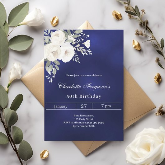 Invitation Jour d'anniversaire de la Marine bleu blanc roses