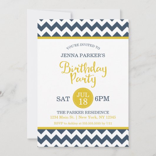 Invitation Jour d'anniversaire de la Marine moderne Jaune Or (Devant)