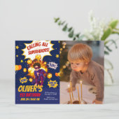 Invitation Jour d'anniversaire de la photo du garçon Superher (Debout devant)