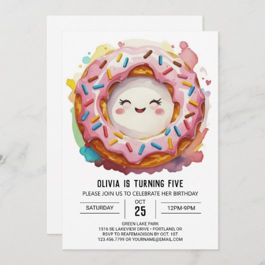 Invitation Jour d'anniversaire de la Simple Donuts Moderne (Devant / Derrière)