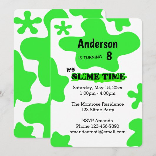 Invitation Jour d'anniversaire de la Slime verte (Devant / Derrière)