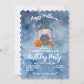 Invitation Jour d'anniversaire de la Sorcière Aquarelle Bleue (Devant)