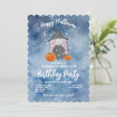 Invitation Jour d'anniversaire de la Sorcière Aquarelle Bleue (Debout devant)