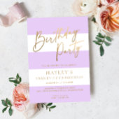 Invitation Jour d'anniversaire de l'or à rayures violettes