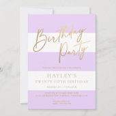 Invitation Jour d'anniversaire de l'or à rayures violettes (Devant)