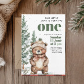Invitation Jour d'anniversaire de l'ours vert d'hiver | Bois